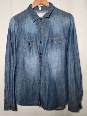 Women's CI SONO Blue Denim Button Down Shirt L